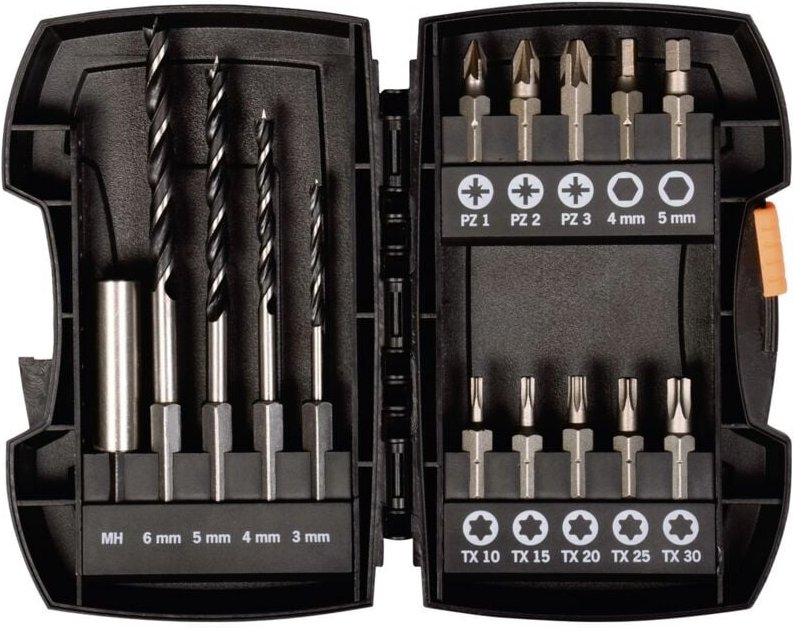 Thumbnail - Bohrer Bit Box 15-tlg. Holzbohrer mit e 6.3 Schaft ø 3, 4, 5, 6 mm Bits: pz, tx - Projahn