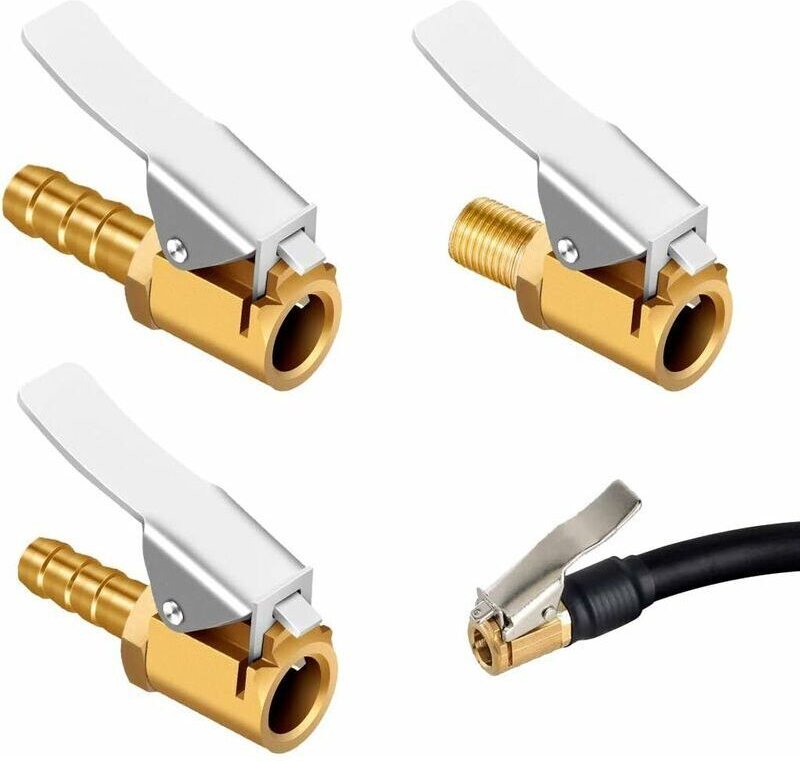 3-teiliges Messing-Aufblasventil, Luftpumpenklemme, Aufblasventilanschluss, Autoreifenventiladapter, für Auto- oder LKW-...