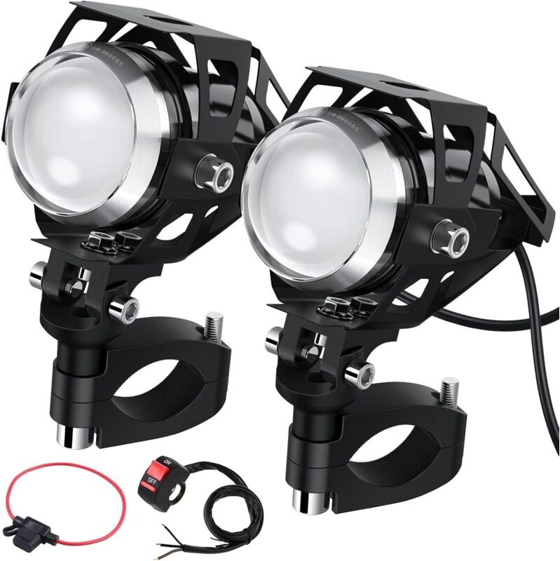 2 Stück 15W U5 Motorradscheinwerfer, LED-Motorradleuchten mit Druckknopfschalter, E57 360° Universal-Verstellhalterung, ...