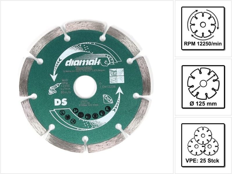 Thumbnail - Diamak 125 mm 25 Stk. ( 25x D-61139 ) Diamant Trennscheibe für Stein, Beton Aufnahme 22,23 mm - Makita