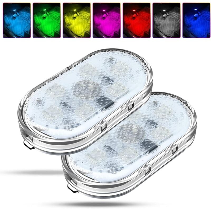Thumbnail - Tinor - 2 Stück RGB-Auto-Innenbeleuchtung, Touch-Schalter-Auto-Innenlampe, LED-Auto-Innenbeleuchtung, mehrfarbige Auto-U...