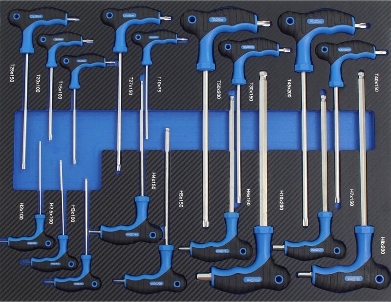 Profi Werkstattwagen Einlage blau Innensechskantschlüsselsatz Torx T-Griff 18 tlg. Schaum 520x400mm