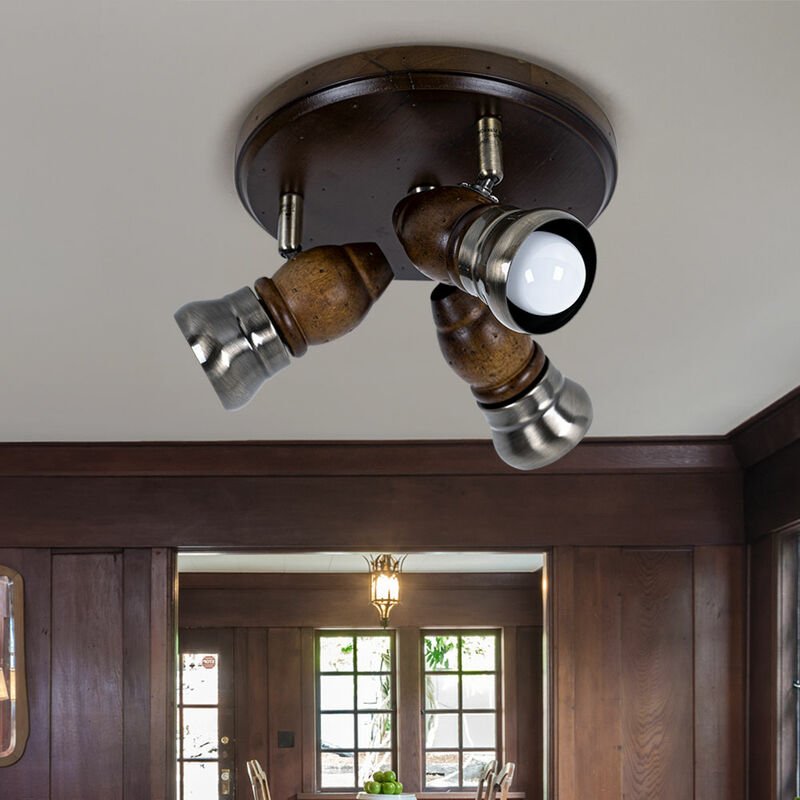 Thumbnail - Etc-shop - Deckenleuchte Holz Rustikal Deckenleuchte Wohnzimmer Vintage Deckenlampe Holz Rustikal, schwenkbar, 3x E14, D...