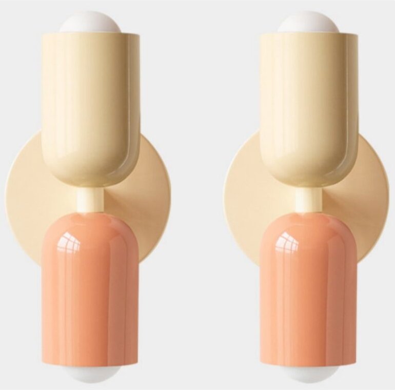 Moderne E27 Wandleuchte Innen Metall Wandlampe für Schlafzimmer Wohnzimmer Flur Küche Bar Creme+Rosa 2 Stücke