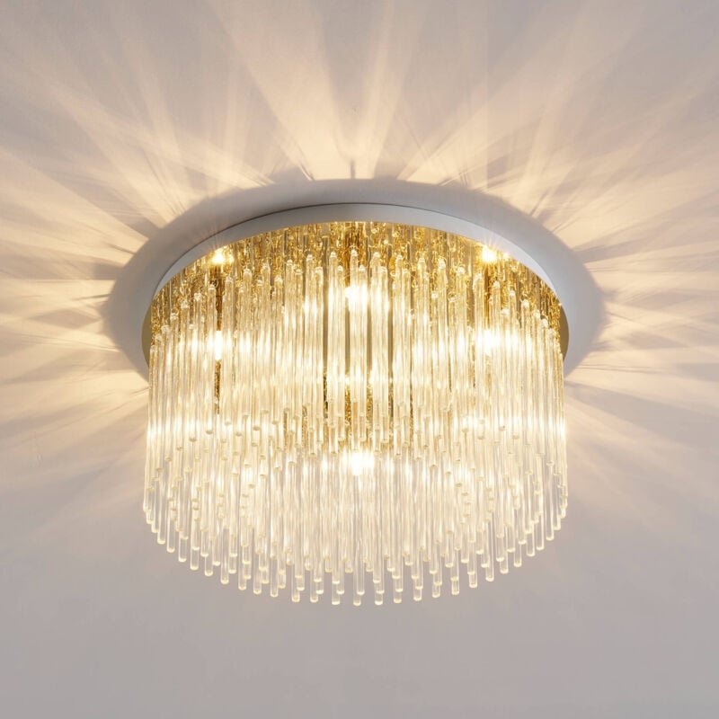 Kosilum - Schicke goldene Deckenleuchte mit transparenten Glasanhängern - Sandrilla