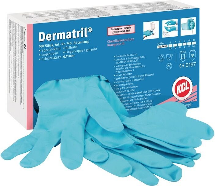 Honeywell - kcl Einweghandschuhe Dermatril 740 Gr.7 blau Nitril en 374,EN 455 Kat.III