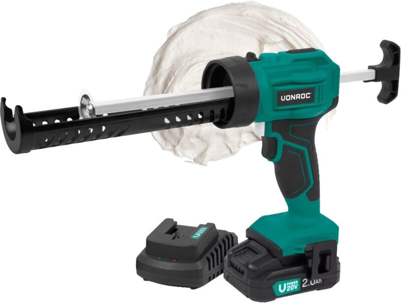 VONROC Akku Kartuschenpresse, Kartuschenpistole neues Modell - 20V Silikonpistole inkl. 2h Akku und Ladegerät