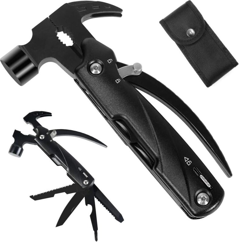 Multifunktionshammer 12 in 1 Multifunktionszange Überlebenshammer Klinge aus Edelstahl Multitool Hammer für Camping, Jag...