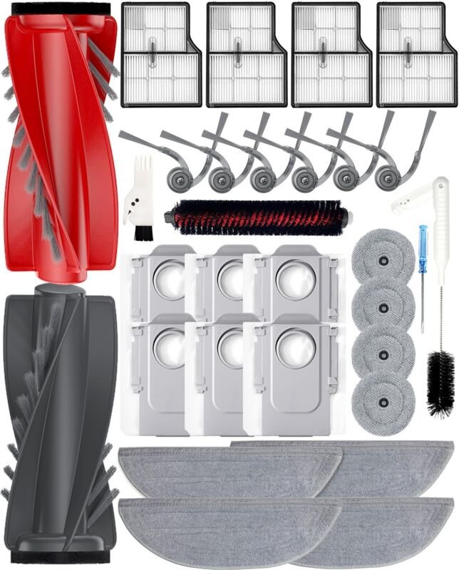 30-teiliges Zubehörset für den Roborock SAROS 10/G30 Saugroboter, bestehend aus 2 Walzenbürsten, 6 Seitenbürsten, 4 Filt...