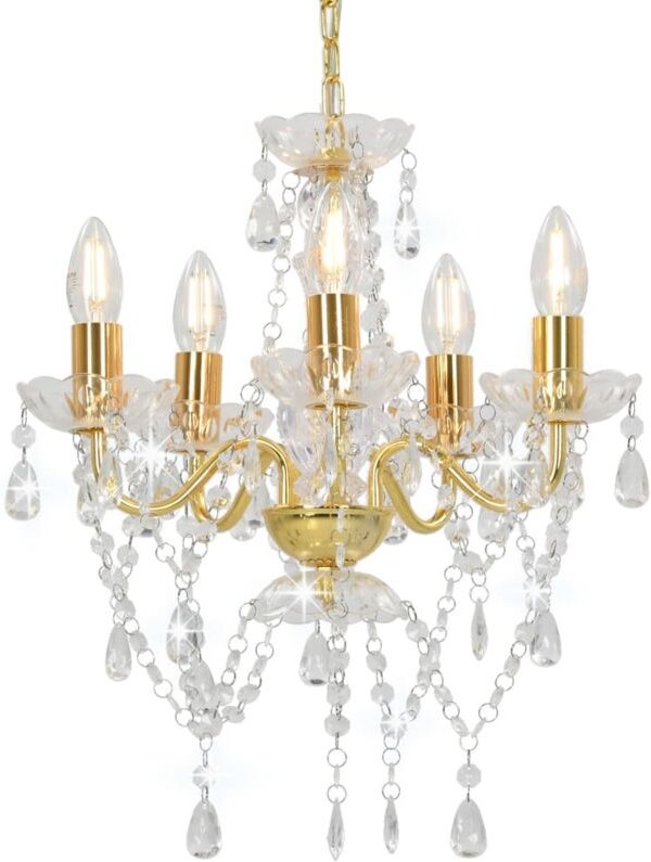 Kronleuchter mit Perlen Golden Rund 5×E14 Vidaxl