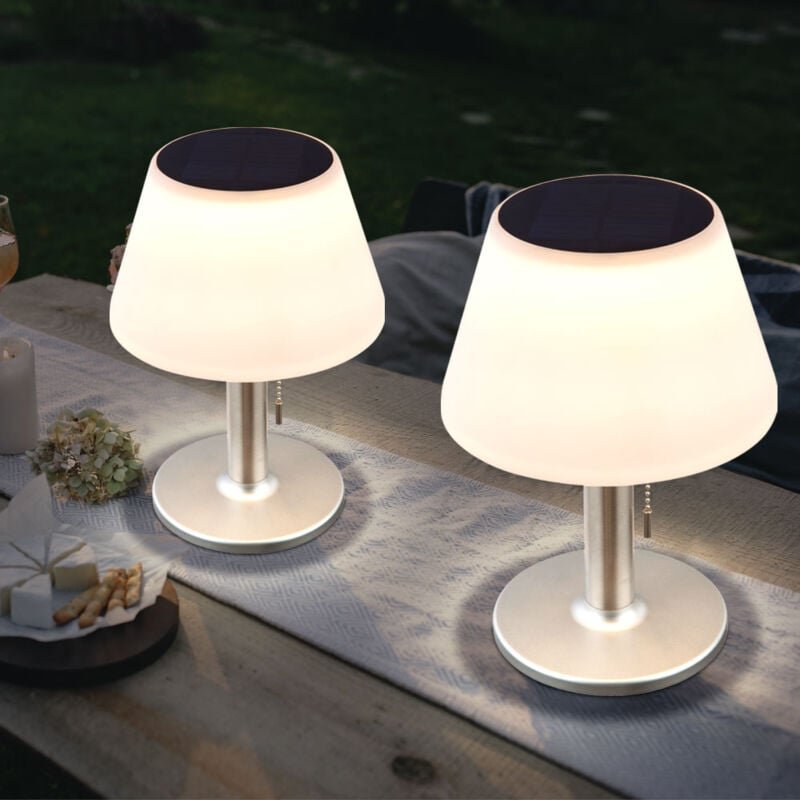 Thumbnail - Tischleuchte Solarleuchte Außenlampe Terrassenleuchte Tischlampe Balkon, IP44 Akku Zugschalter Edelstahl weiß, 10x led w...