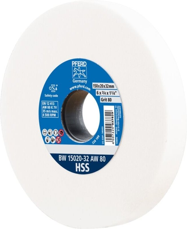 Pferd - Schleifbockscheibe ø 150x20mm Bohrung-Ø 32 mm A80 zum Schärfen von HSS-Bohrern