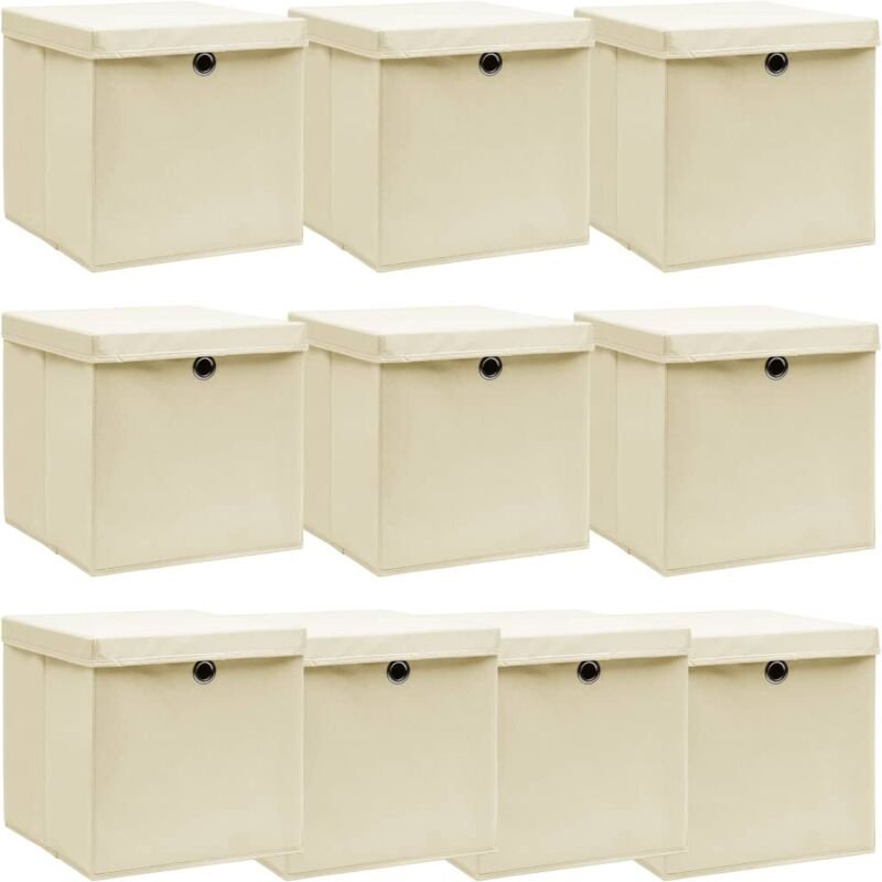 Aufbewahrungsboxen mit Deckel 10 Stk. Creme 32x32x32 cm Stoff Vidaxl