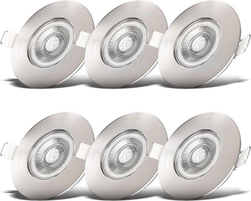 Thumbnail - B.k.licht - Einbaustrahler 68mm 6er Set - 230V, 4,9W, 480lm, led, IP44, warmweiß, matt-nickel