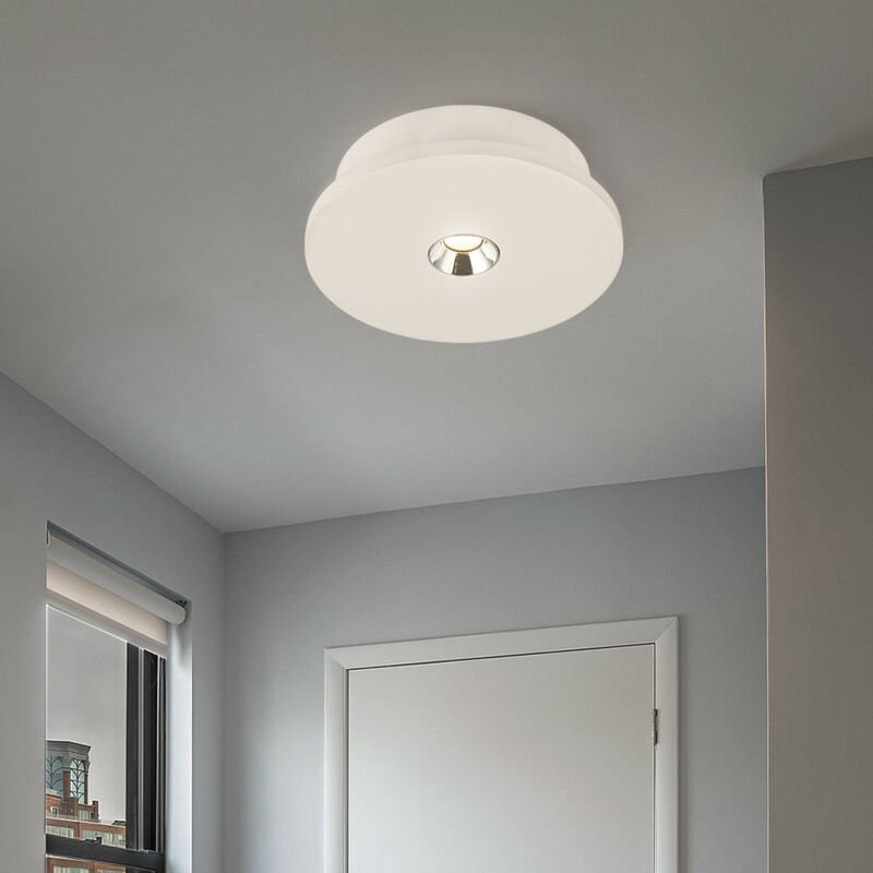 Thumbnail - Globo - Deckenleuchte Gips weiß Küchenlampe Modern Deckenlampe verchromt, led 4W 200Lm warmweiß, DxH 16x4,5 cm