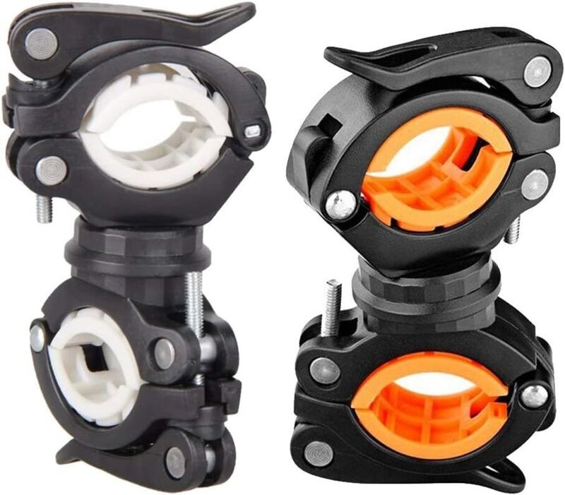 Thumbnail - Linghhang - 2 Stück orange-weiße Fahrradlichtklemme, 360° drehbarer Fahrradlichthalter, Fahrradtaschenlampe, universelle