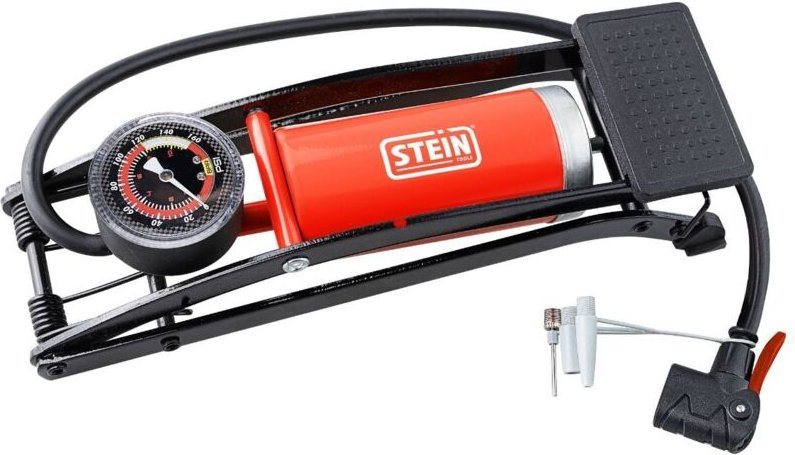 Einkolben-Fußluftpumpe (10 bar) mit Manometer und Zubehör