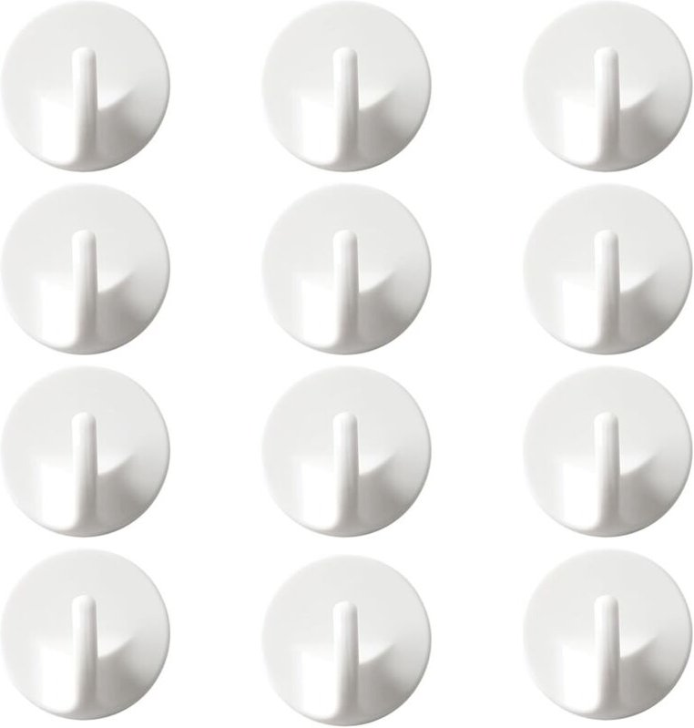 Sollbry - 12 weiße Kunststoff-Klebehaken, abnehmbare Wandhaken, selbstklebende Haken, stanzfreie Aufbewahrungshaken, gee...