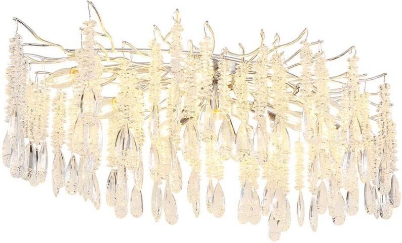 Deckenleuchte Deckenlampe Wohnzimmerlampe Metall silber Glaskristalle L 100 cm