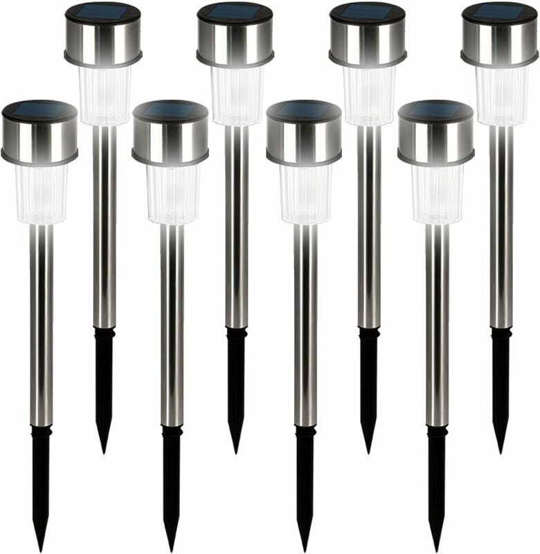 Monzana® led Solarlampen Außen 8er Set Wetterfest IP44 Edelstahl Dämmerungssensor Erdspieß Solar Garten Solarleuchte Weg...