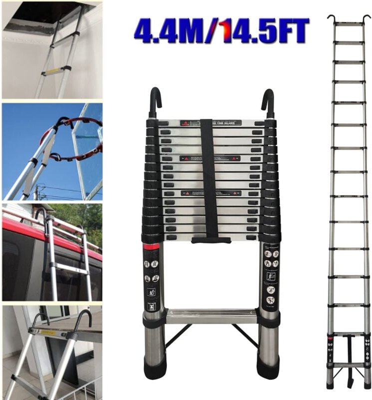 14.5FT Leitern Ladder mit 2-Haken Safety AntiRutsch Max Belastung 150KG EN131