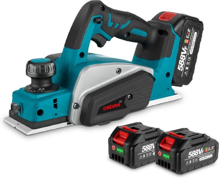 Onevan - Akku-Hobel Handhobel Elektrohobel Hobelmaschine Hobeltiefe Bürstenlos mit 2 Akku