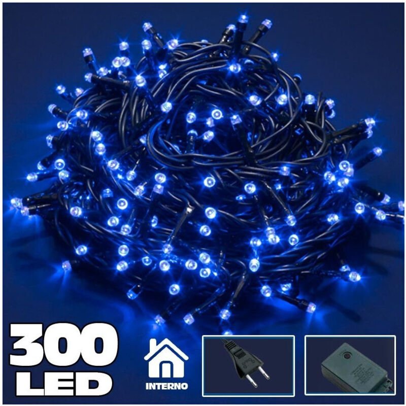 Trade Shop Traesio - Trade Shop - catena luminosa 300 luci led lucciole blu mit kontroller 8 internationale funktionen -