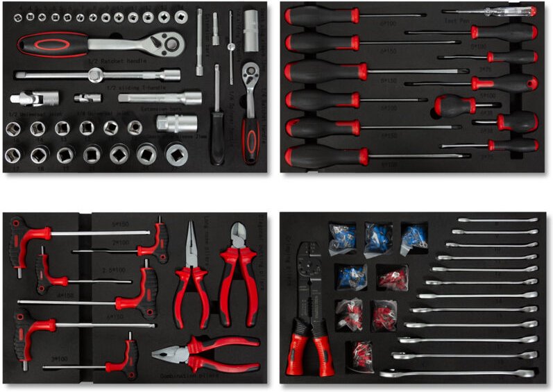 Multitool Werkzeug Set 81 Teile Für Werkzeugwagen, Beschriftete Werkzeugeinleger aus Schaumstoff, Hartmetall, Ergonomisc...