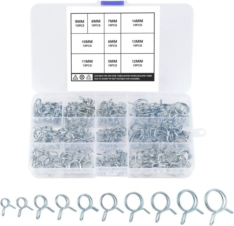 150 Stück Edelstahl-Schlauchschellen, 5-14 mm Metall-Schlauchschellen, verstellbare Edelstahl-Schlauchschellen, für Auto...