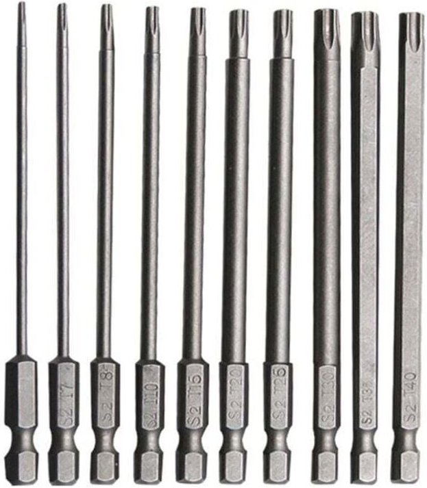 10 Stück lange Torx-Bits, Chrom-Vanadium-Legierungsstahl, 75 mm lange Schraubendreher-Bits, Rostschutz-Set für Schrauben...