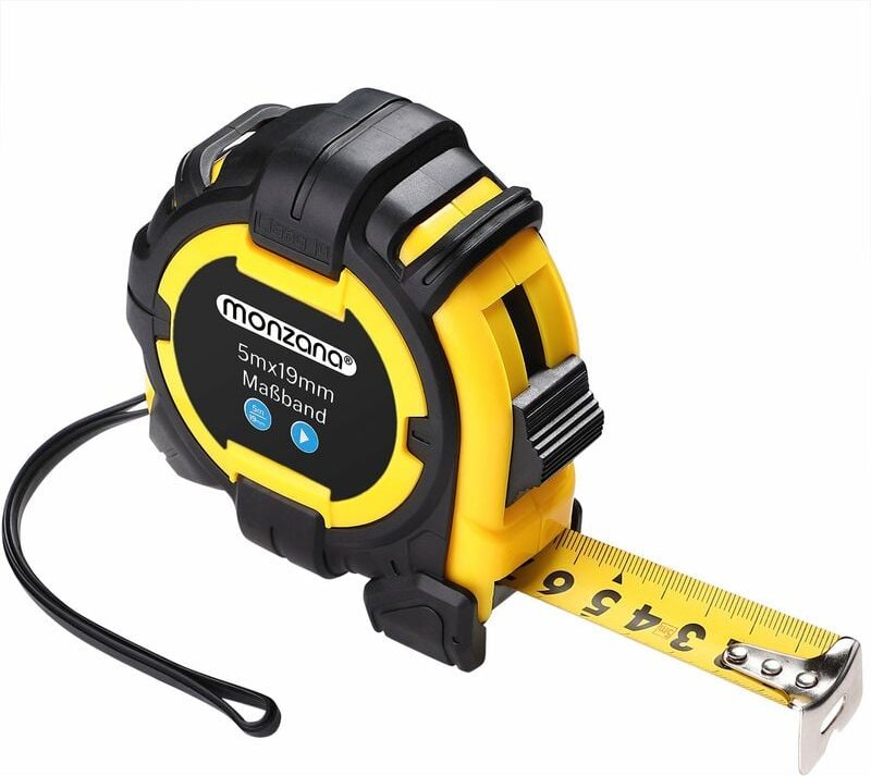 Maßband 3m 5m 7,5m 10m magnetisch verschiebbarer Endhaken Bandmaß Autorollsystem mit Feststeller & Gürtelklemme 5m - Mon...