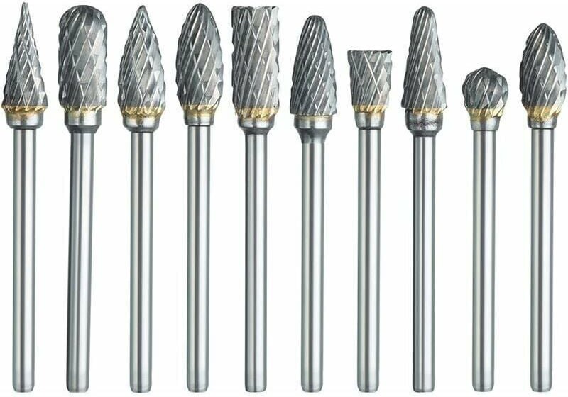Rotationsfräser-Set, 10 Stück, doppelt geschnittene Hartmetall-Schnitzbits mit 1/8 Schaft und 1/4 Kopflänge für Heimwerk...