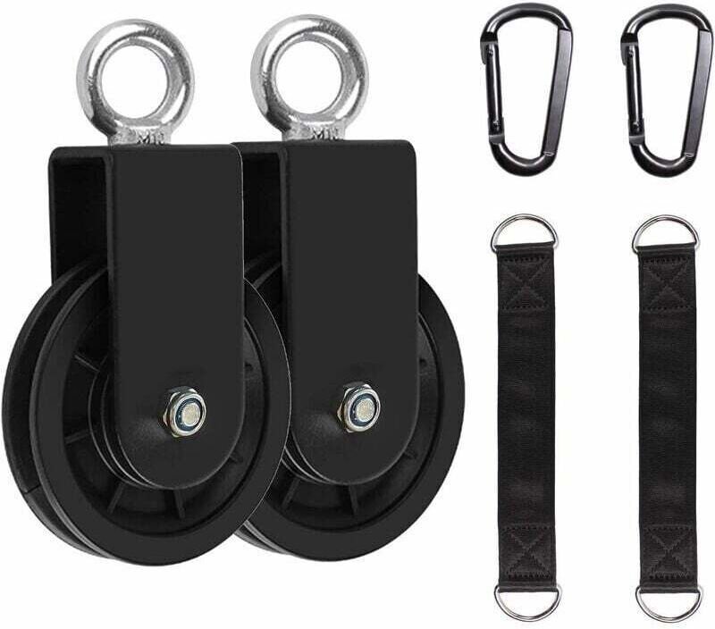 Seilzug, Krafttrainingsseilzug mit Schlingentrainer und Karabiner, drehbarer Hebeseilzug mit Einzelrolle (2 Stück)