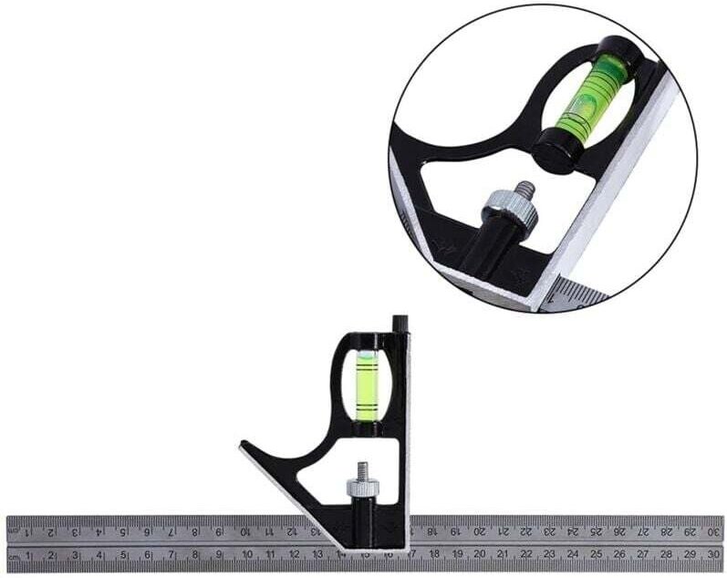 300 mm 12 Zoll Kombinationswinkel, robuste professionelle Wasserwaage und Werkzeug aus Edelstahl, 12 Zoll (Kombinationsw...