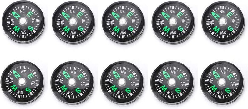 10-teiliges Mini-Kompass-Set, 20-mm-Mini-Taschenkompass, tragbarer Überlebenskompass für Outdoor-Überlebensaktivitäten
