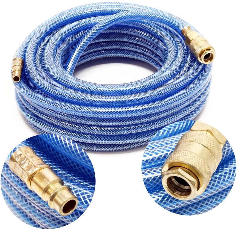 Pvc Druckluftschlauch 15 m bis max. 60 bar, Kompressorschlauch mit Schnellkupplung, Gewebeschlauch für alle gängigen Kom...