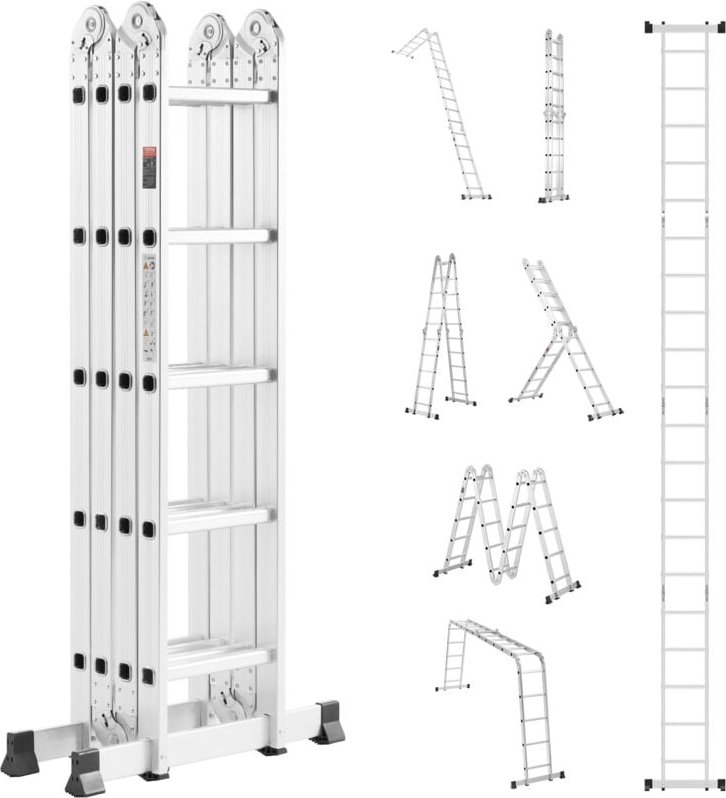 Thumbnail - Mehrzweckleiter, 7-in-1-Multifunktionsleiter, A-Rahmen, 5-Stufen-Teleskopleiter, Leitergerüst 5750 mm, verstellbare Hoch...