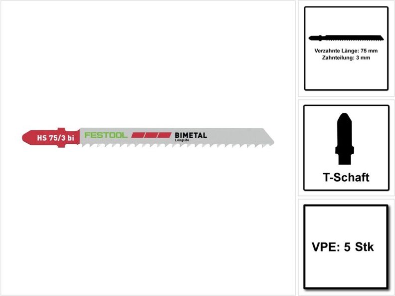Stichsägeblatt hs 75/3 BI/5 - 5 Stück - Festool