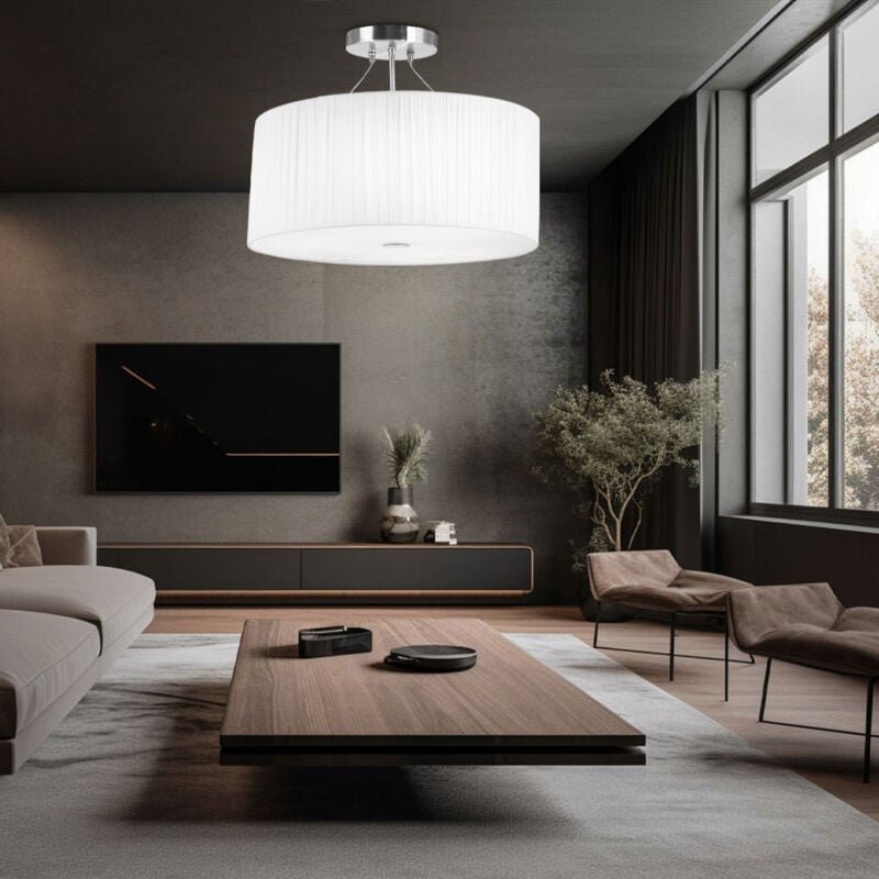 Deckenlampe Metall rund weiß Plissee Deckenleuchte Küche Wohnzimmerlampe Decke Modern, Metall rund, E27 Fassung, DxH 45x...