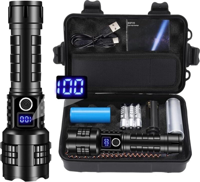 Wiederaufladbare Taschenlampen mit hoher Lumenzahl, XHP99, 990.000 Lumen, hellste taktische LED-Taschenlampen, superhell...
