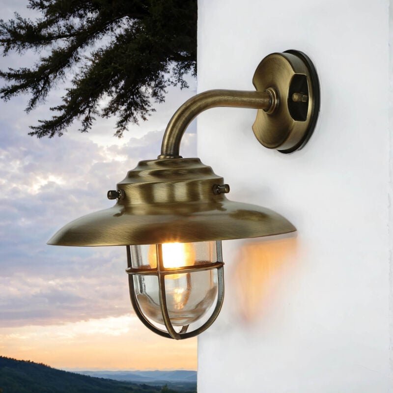 Licht-erlebnisse - Wandleuchte außen Messing antik IP64 Maritim E27 Außenlampe Garten Haus Terrasse Hof Balkon