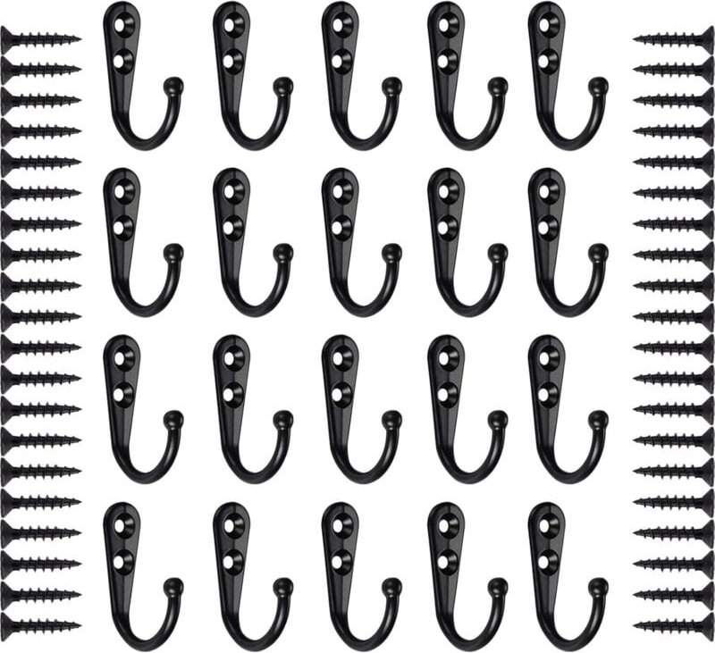 Linghhang - 20 Stück Haken, Schwarzer Wandhaken, Kleiderhaken, Wandgarderobe, Metalltürhaken, Retro Kleiderhaken mit Sch...