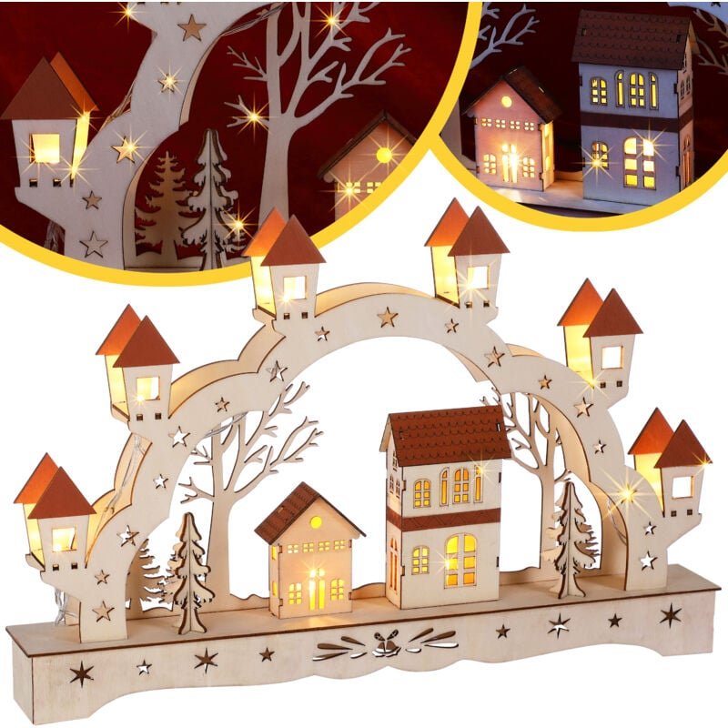 Schwibbogen Weihnachten Batteriebetrieben Timer Kabellos Holz led Beleuchtung Deko Lichterbogen Weihnachtsdeko Schwippbo...