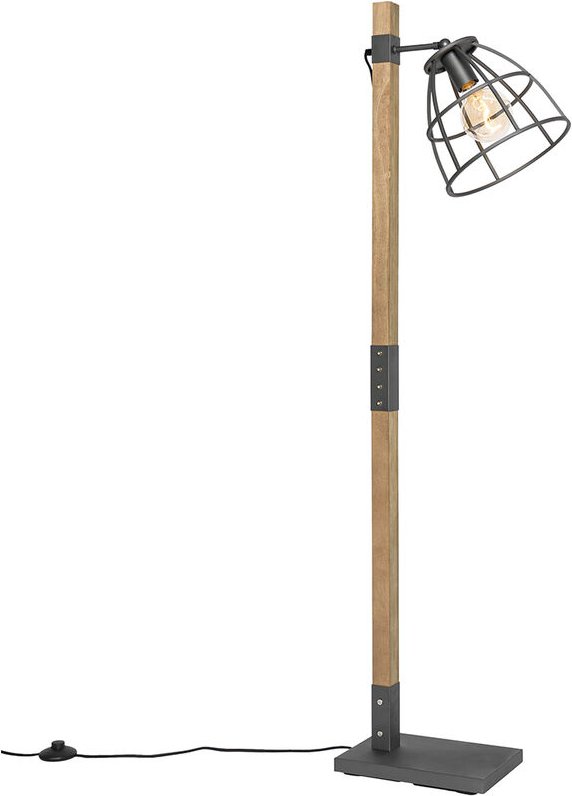Industrielle Stehlampe dunkelgrau mit Holz - Arthur