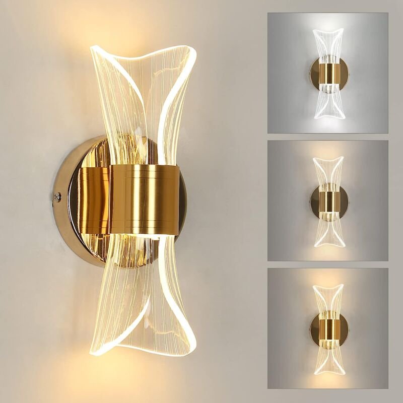 Led Wandleuchte Dimmbare Moderne Wandlampe Dimmbar 3000K/4000K/6000K Für Schlafzimmer, Wohnzimmer, Flur, Diele Gold - Go...