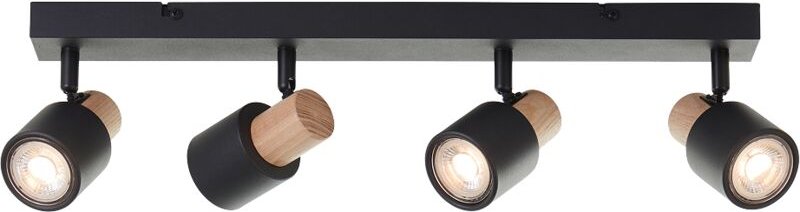Brilliant Pini Spotbalken LED 4-flammig, dimmbar mit GU10-Fassungen, schwenkbare Köpfe, Schwarz / Helles Holz, 350 Lumen...
