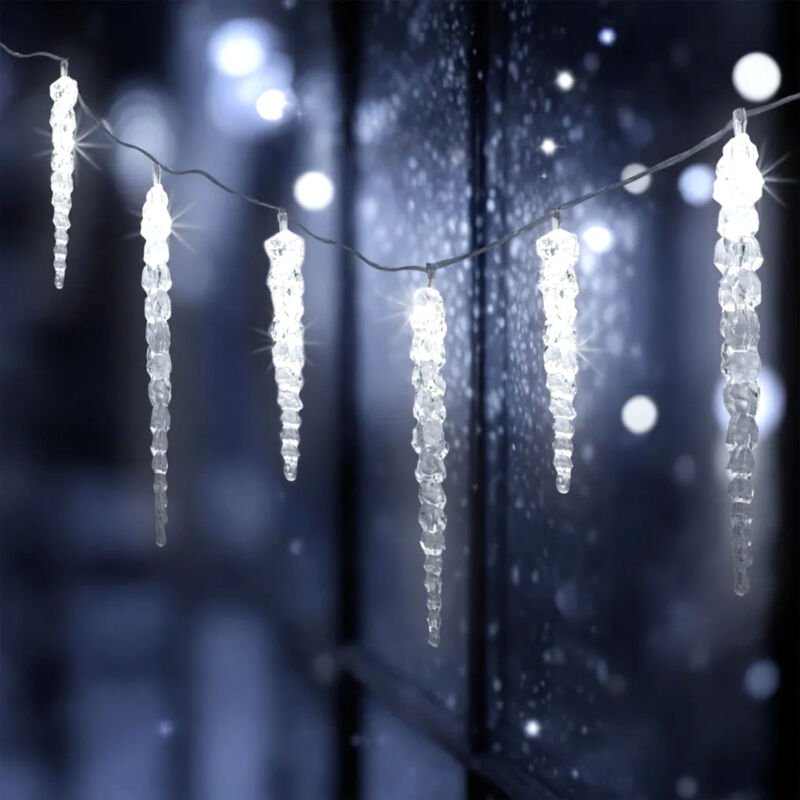 Led Eiszapfen Lichterkette kalt weiß - 285 cm / 20 led - Garten Deko Beleuchtung Weihnachten Winter Advent