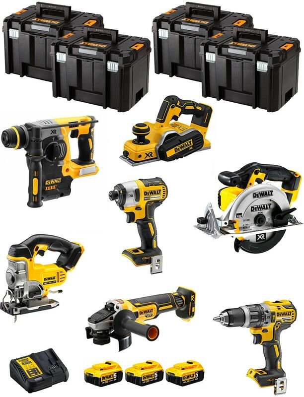 Dewalt - Kit DWK700T (DCD796 + DCH273 + DCG405 + DCF887 + DCS331 + DCS391 + DCP580 + 3 x 5,0 Ah + DCB115 + 4 x tstak vi)