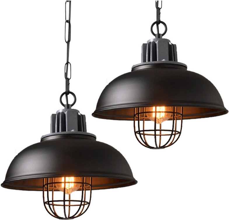 2er Pendelleuchte Vintage, Metall Kronleuchter im Industrielle Stil, Kette Hängelampe mit Ø33cm Dome Lampenschirm für Wo...