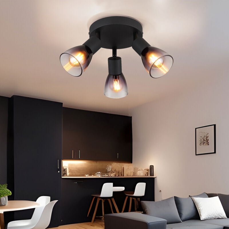 Globo - Deckenlampe Deckenleuchte Wohnzimmerlampe Schwarz-matt Glas Rauchfarbe d 22 cm